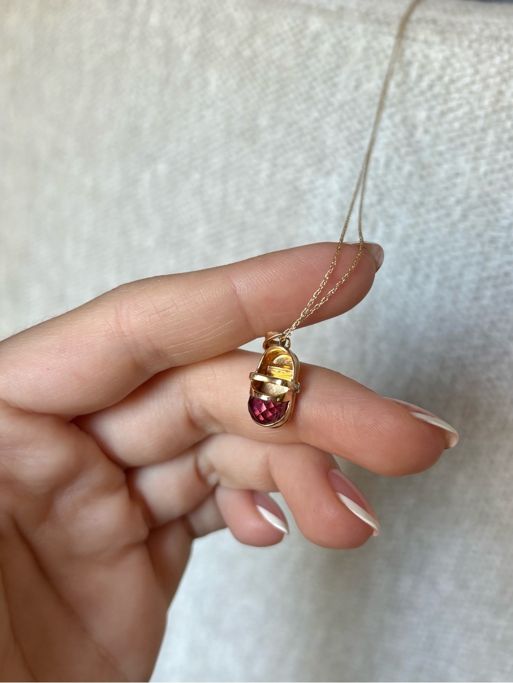 Vintage 1980’s 10 Karat Gold Baby Shoe Charm With Pink Tourmaline and Diamond